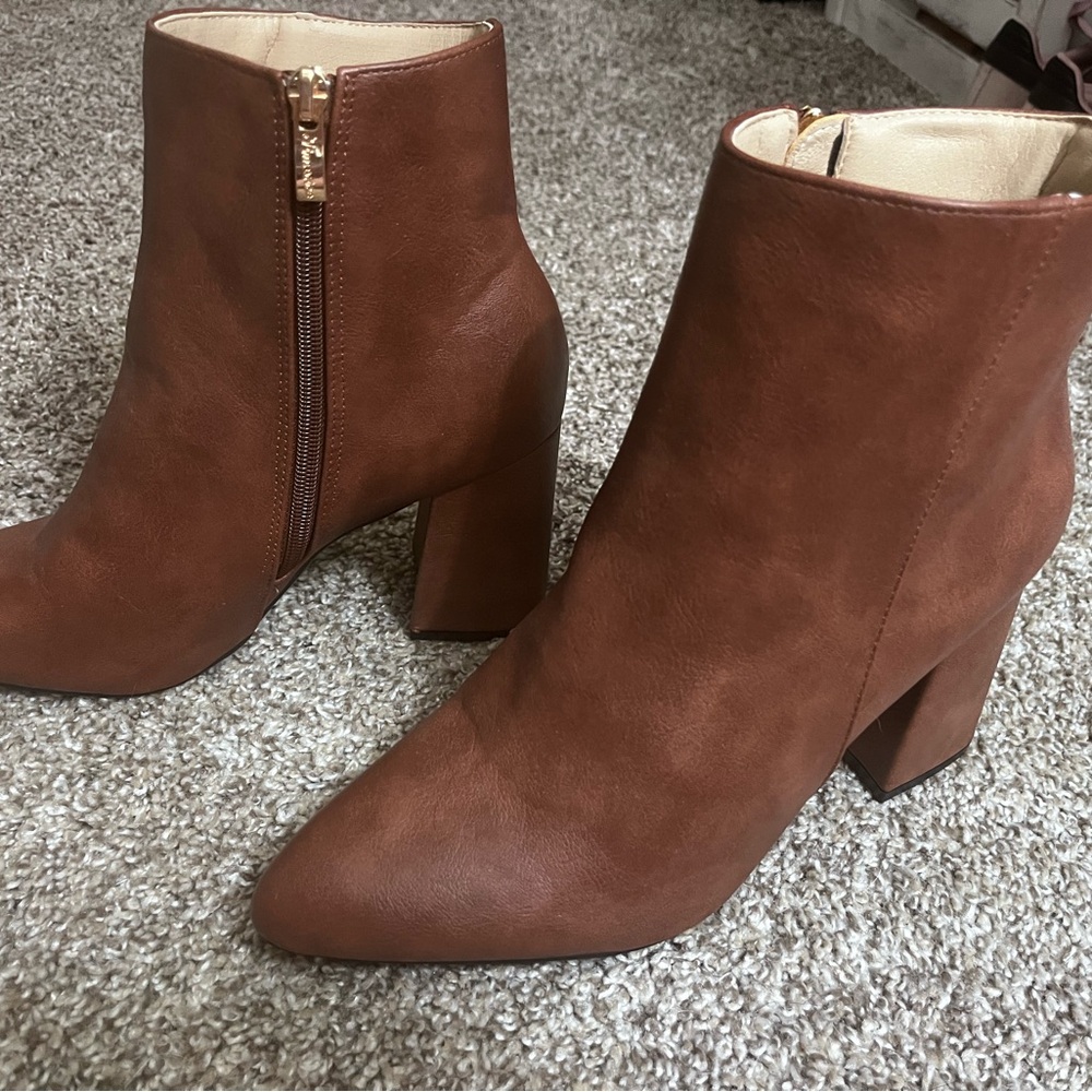 Brown Faux Leather Ankle Boots